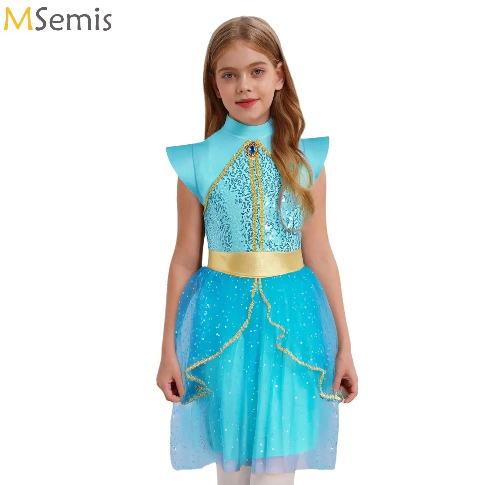 

Arabian Style Princess Costume Kids Jasmine Cosplay Girls Fairy Story Role Play Performance Apparel Halloween Party Tutu Dress