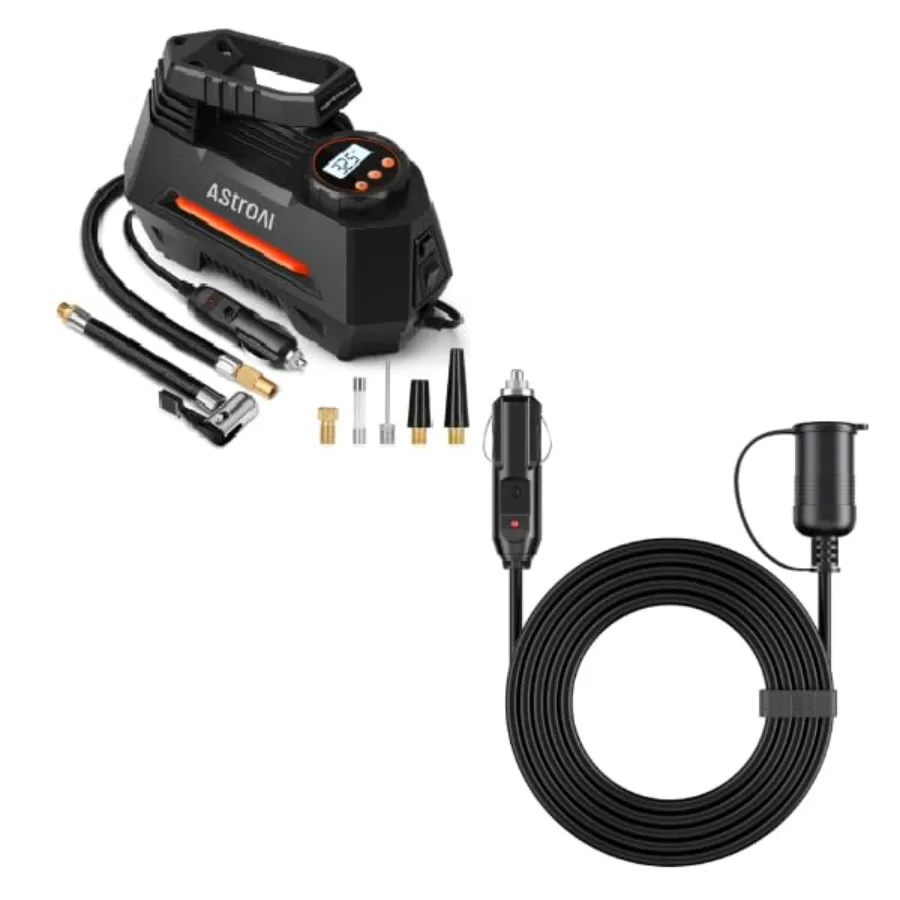 منفاخ إطارات ضاغط الهواء بطول 12 قدم مع سلك تمديد ولاعة السجائر لصيانة المركبات والاستخدام الخارجي عالي الضغط Ai