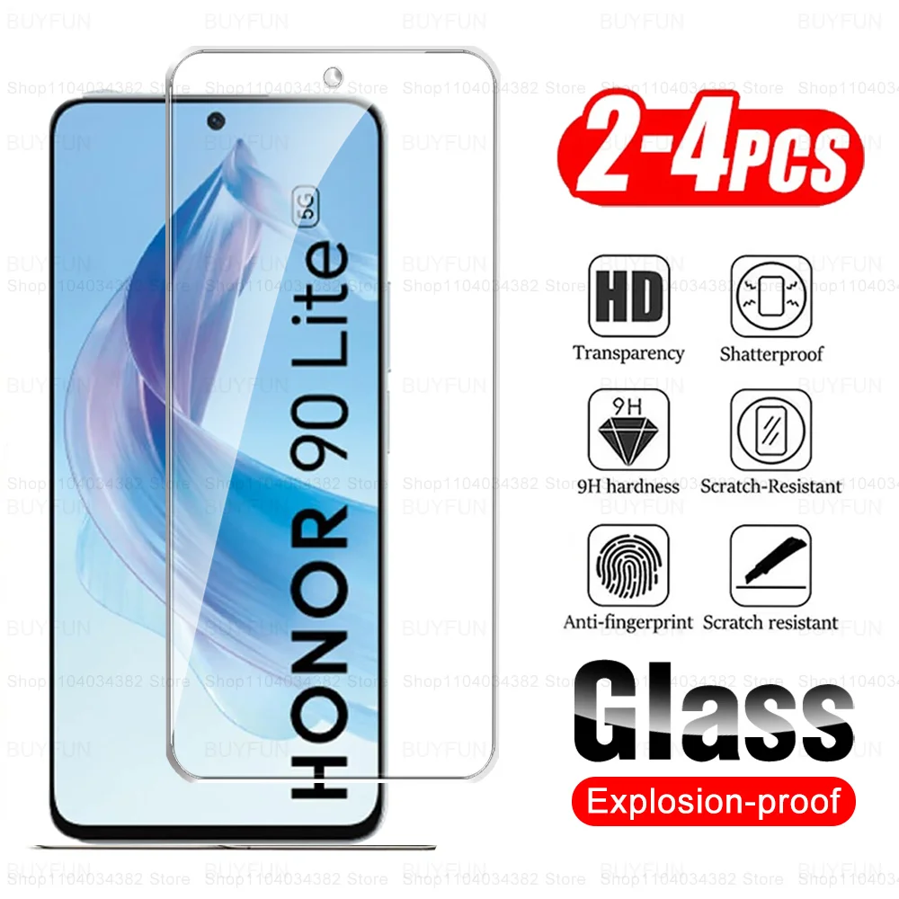 2-4Pcs Tempered Glass For Honor 90 Lite Hono 70 200 Smart X8a X7a X6a X8b X7b 5G X6b X5b Plus X7c 4G Full Cover Screen Protector