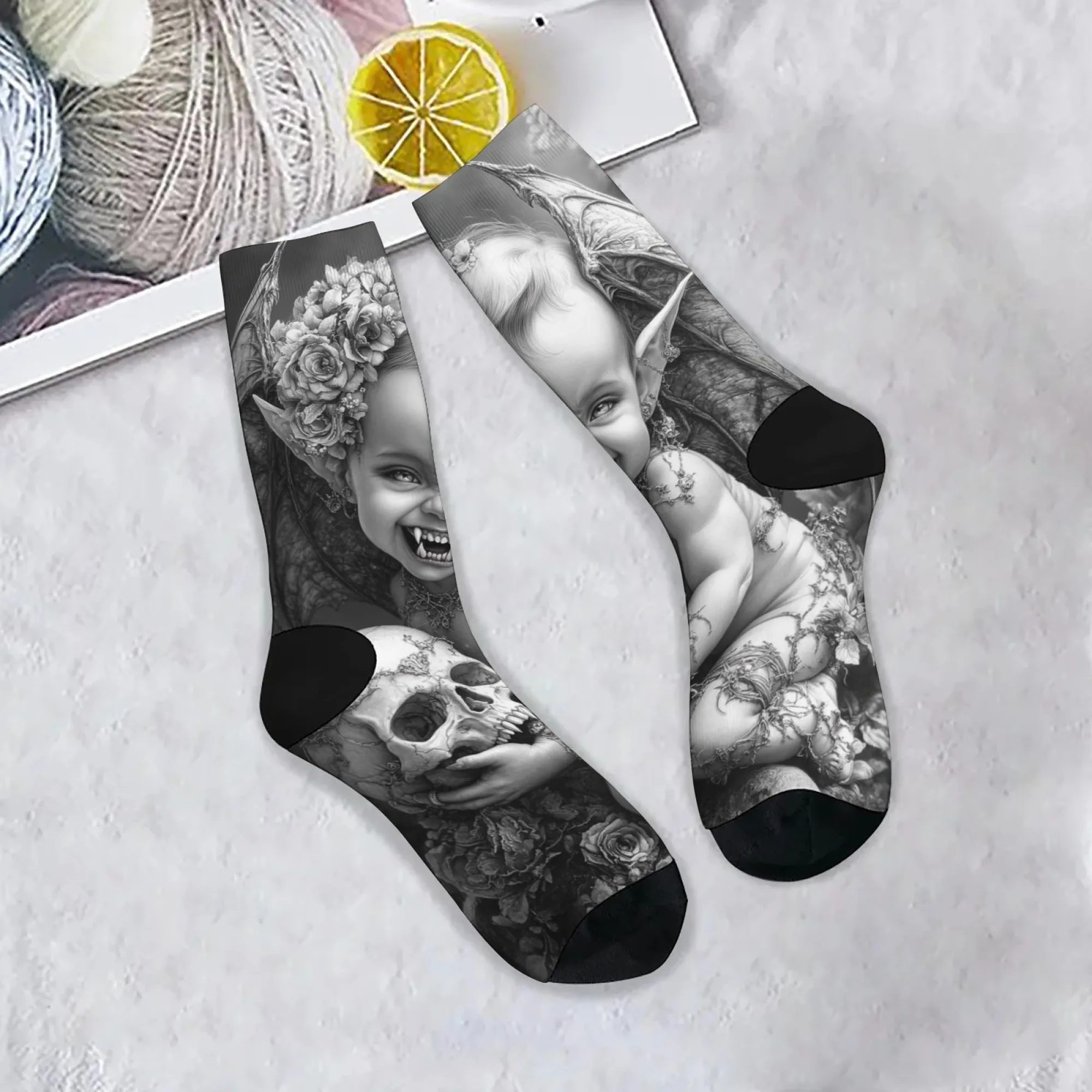 

Детские мужские носки Crazy Horror Demon, темные повседневные модные носки в стиле ретро, новинка, забавные компрессионные носки, подарок на Хэллоуин