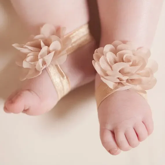 2pcs/pair Boutique Chiffon Flower Barefoot Sandals for Baby Girls Newborn Photo Props Kids Fashion Accessories