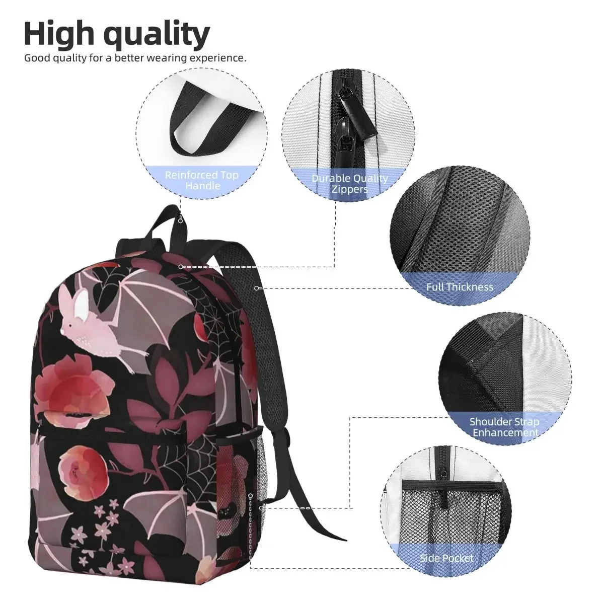 Gothic Spider Web With Roses Backpack Boys Girls BookBag Children School Bag Computer Shoulder Bags for Men Women
