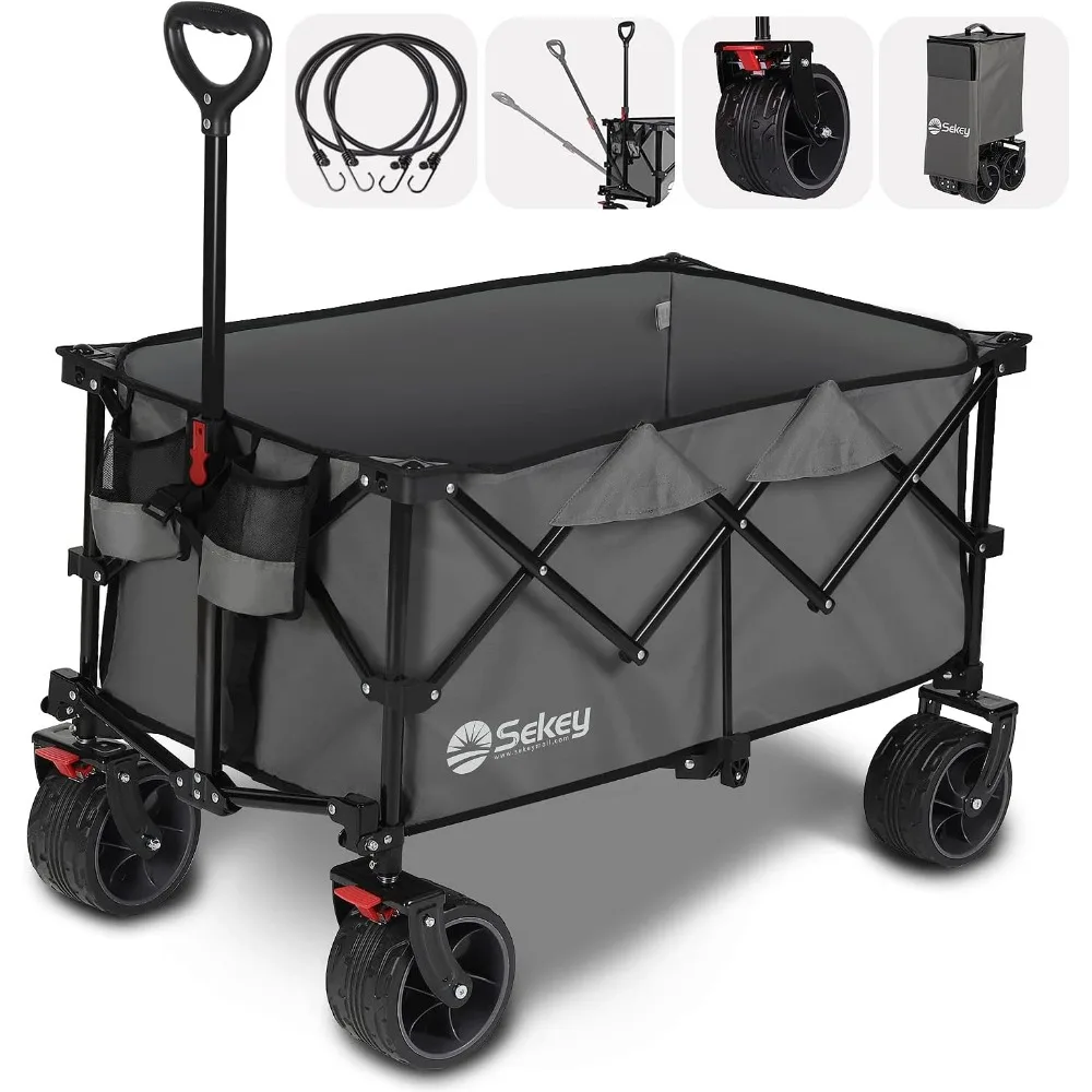 220L Collapsible Foldable Wagon with 330lbs Weight Capacity, Heavy Duty Folding Utility Garden Cart with Big All-Terrain Beach