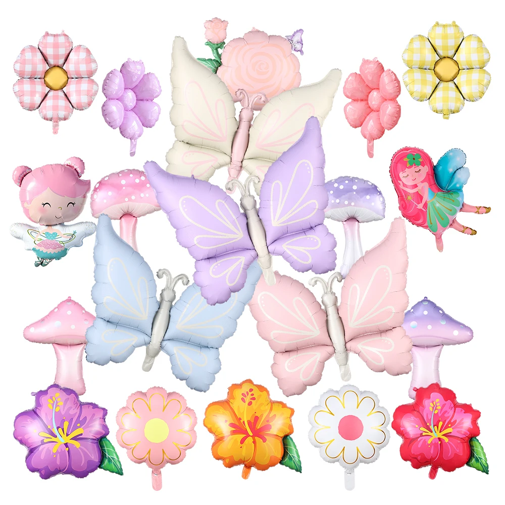 

Pastel Butterfly Mushroom Fairy Hibiscus Flower Foil Balloon Enchanted Forest Decor Spring Wedding Birthday Baby Shower Supplies