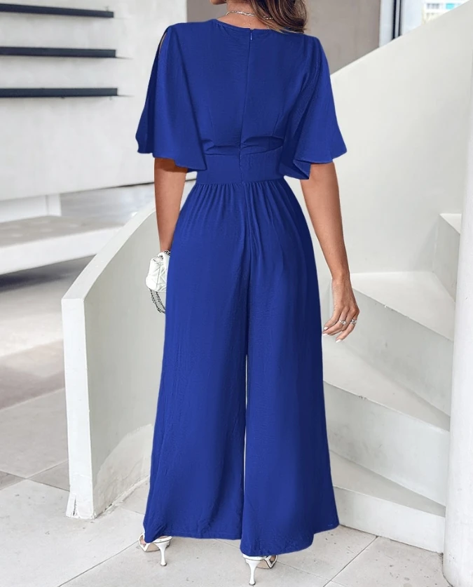2024 Summer New Casual Daily Style Commuter Bell Sleeves Wide Leg jumpsuit