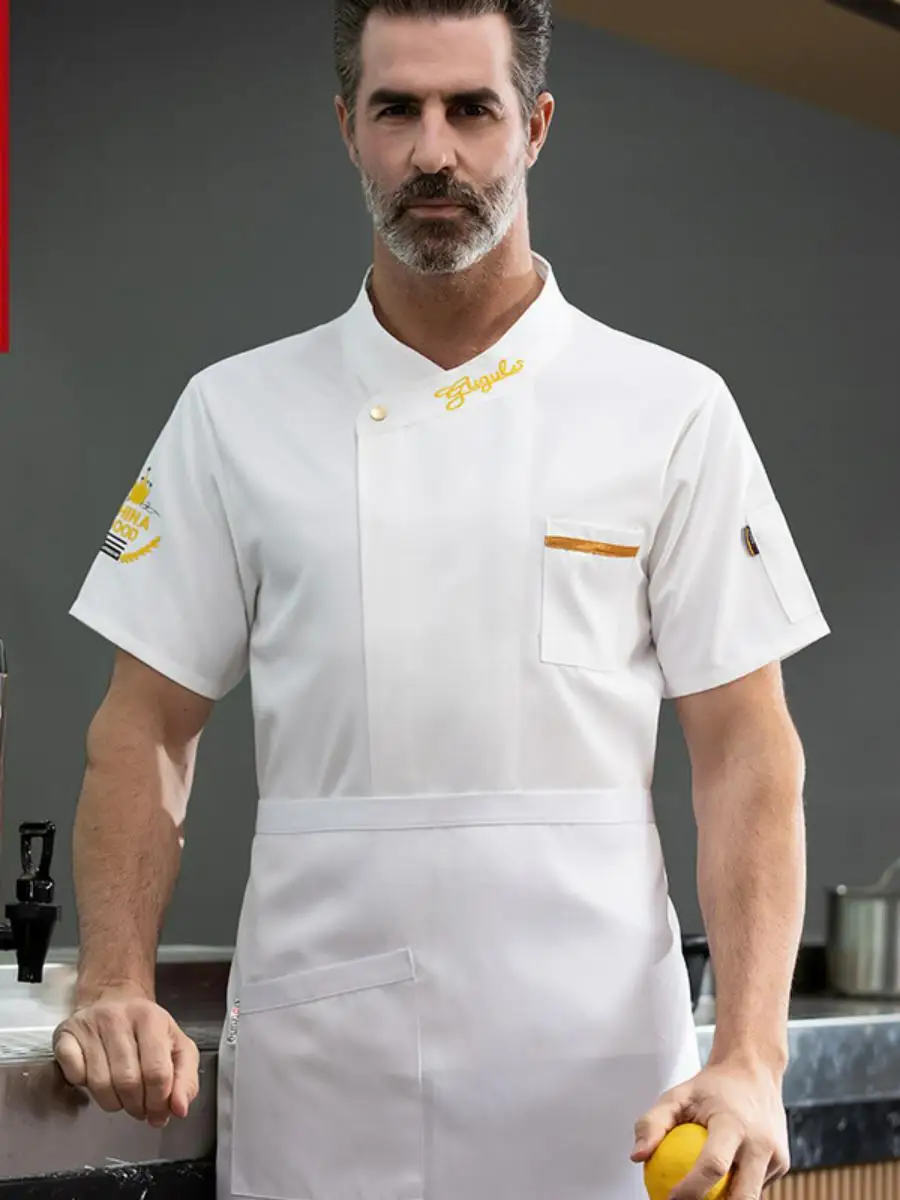 

Модная летняя униформа для поваров с коротким рукавом, тонкая, для мужчин, для ресторанов, отелей, кухонь, с принтом и вышивкой, для школы