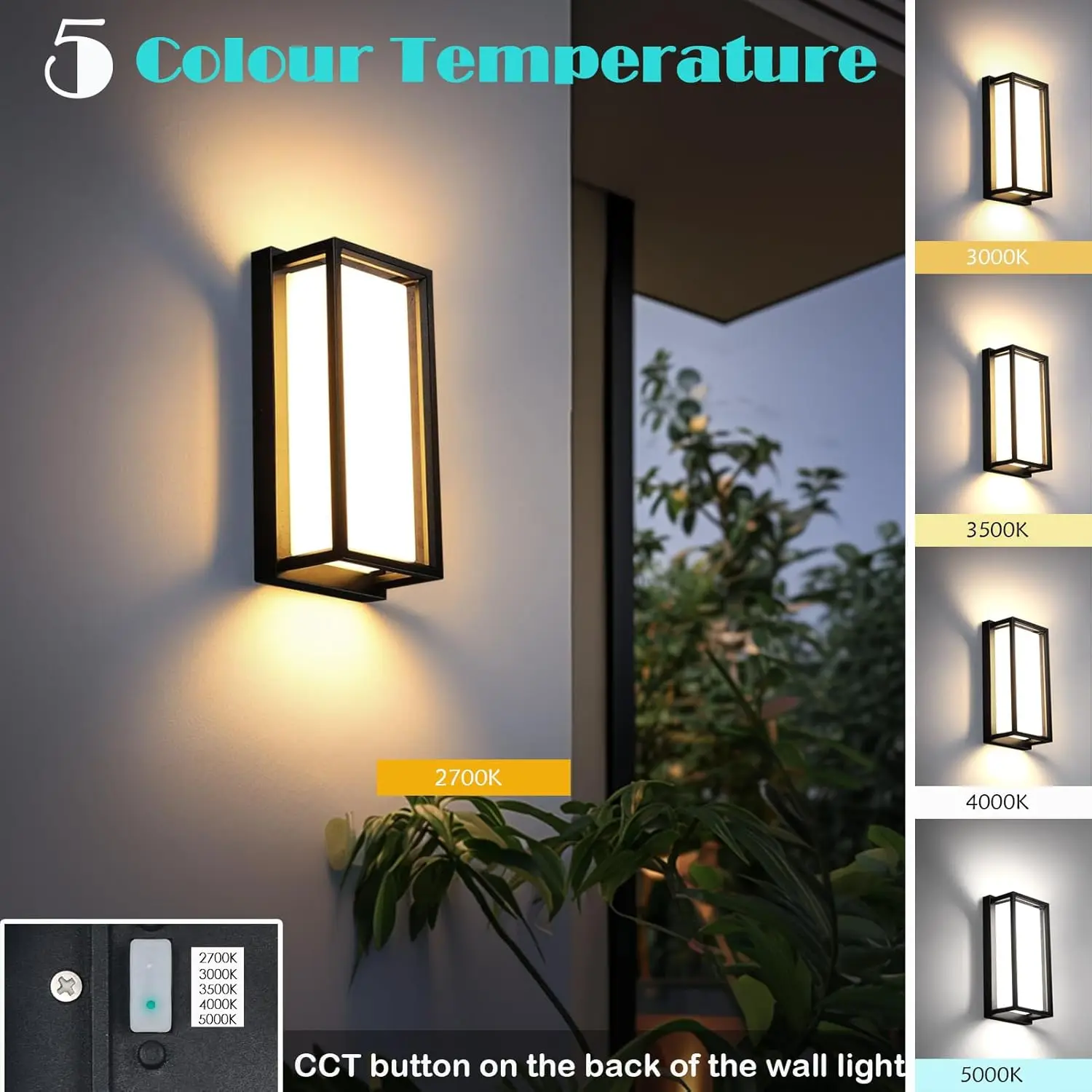 Dimmable Modern Outdoor Wall Light Fixtures, 1400Lm Waterproof Porch Lights Outdoor Wall Sconce, 2700K-5000K 5 Color