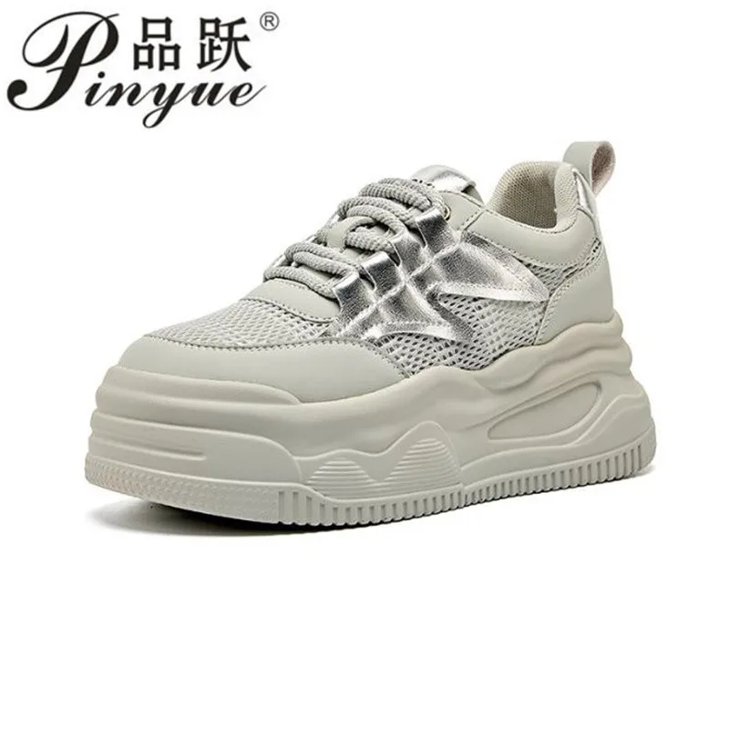 

Новые женские белые кроссовки на платформе из натуральной кожи, женская модная повседневная обувь, женские массивные кроссовки 34-40