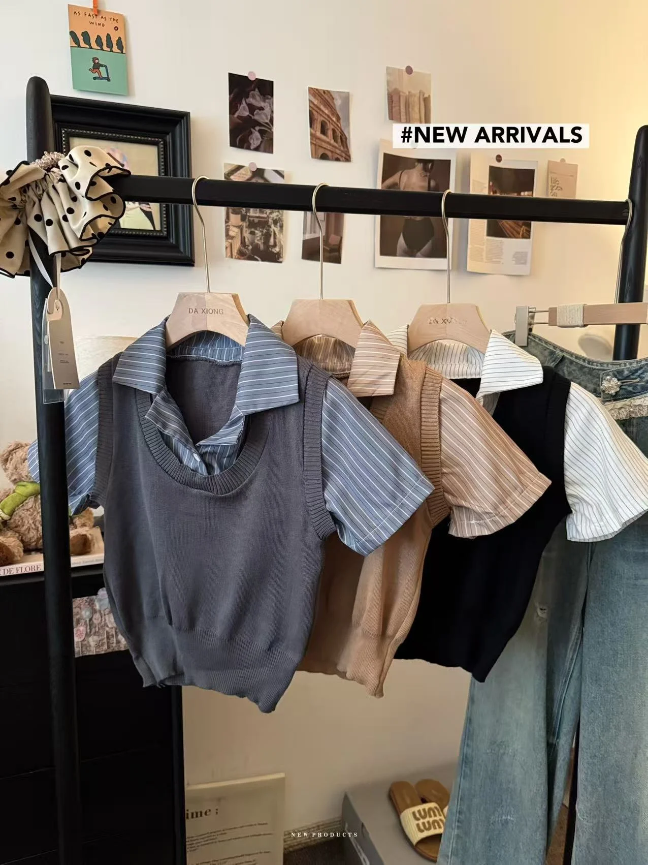 

Kumikumi College Style Striped Patchwork Long Sleeve Knitted Top Women Short Versatile Age-Defying Spring Fashion Blouse