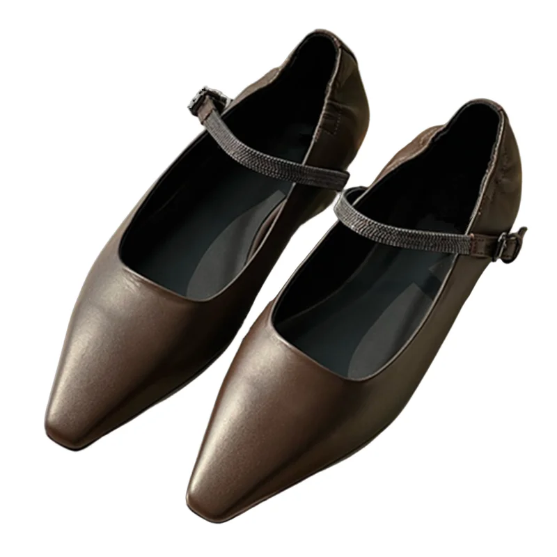 

Withered French Retro Handmade Beaded Flat Shoes Fashion Office Ladies Genuine Leather Loafers Women's Mary Jane Shoes Women