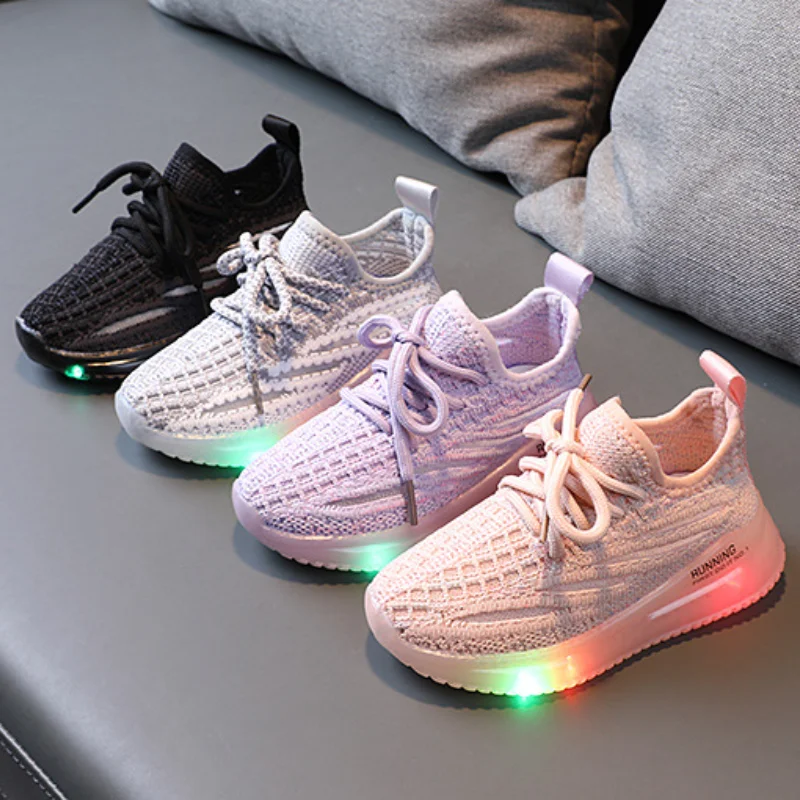 Size21-30 Children\'s Sneakers LED Lights Glow Girls Sports Shoes  Boy Baby Toddler Shoes Non-slip Breathable Fashion Kids Shoes