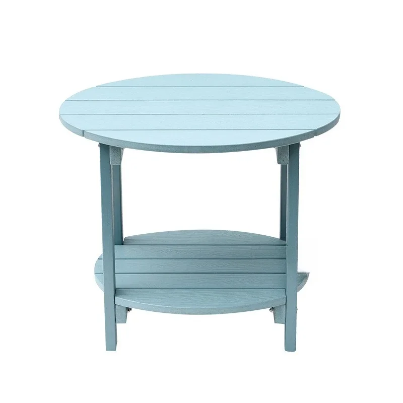 Furniture patio tables and chairs, balcony, lake blue outdoor plastic wood double-layer small round table