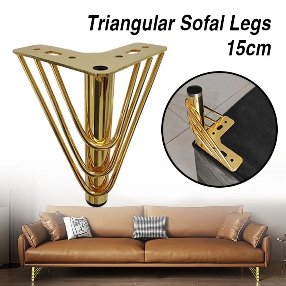 Golden Color Furniture Legs Thickened Design Triangle Shape Furniture Hardware Feet Metal Material 15cm Height