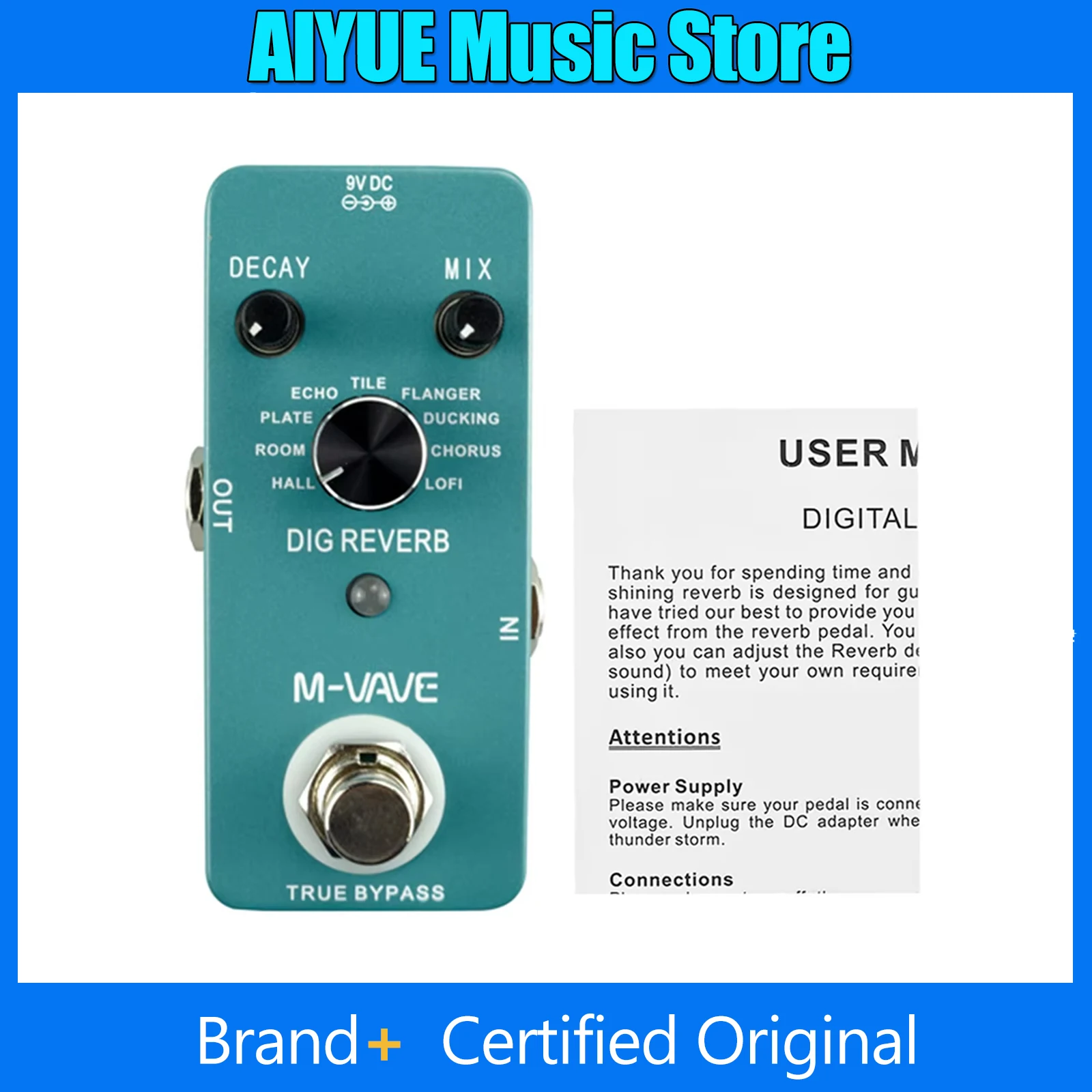 

M-VAVE DIG REVERB Digital Reverb Guitar Effect Pedal 9 Reverb Types Decay & Mix Control True Bypass Guitar Pedal Accessories ﻿