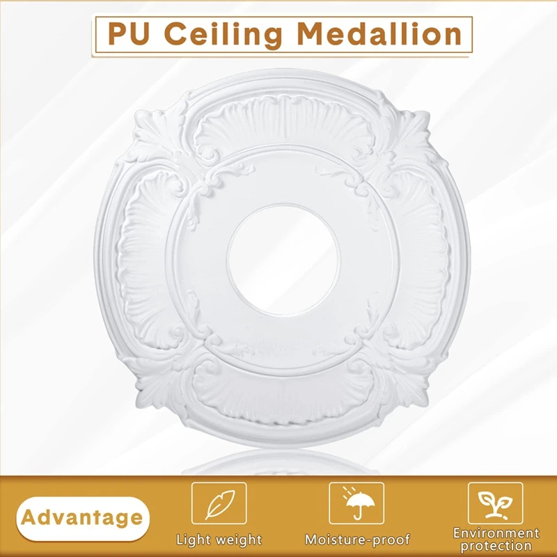 2 Pieces PU Ceiling Medallion Decorative Ceiling Fan Medallion For Light Fixtures Ceiling Fans Chandeliers, 12 Inch OD