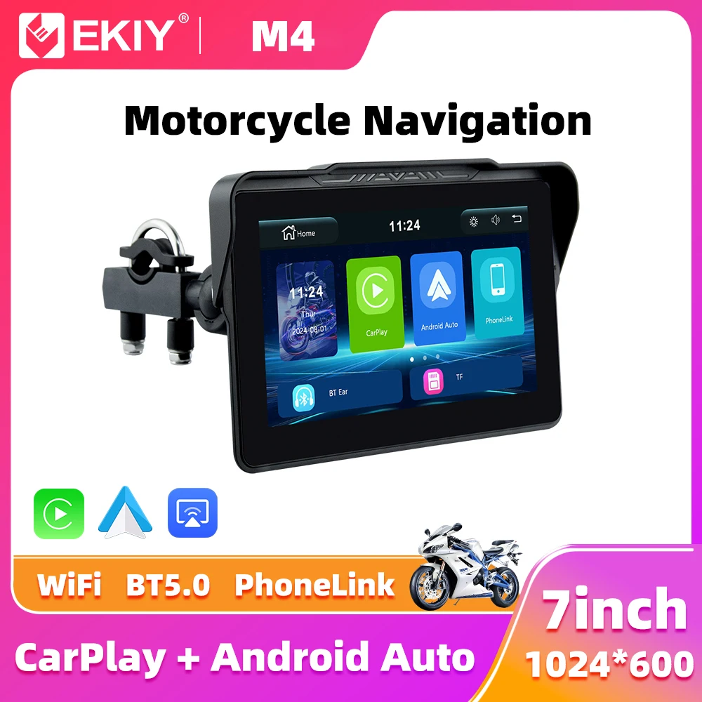 

EKIY 7 inch Portable Digital Motorcycle Dashboard GPS Navigation Display Screen Android Auto Monitor Wireless CarPlay Moto