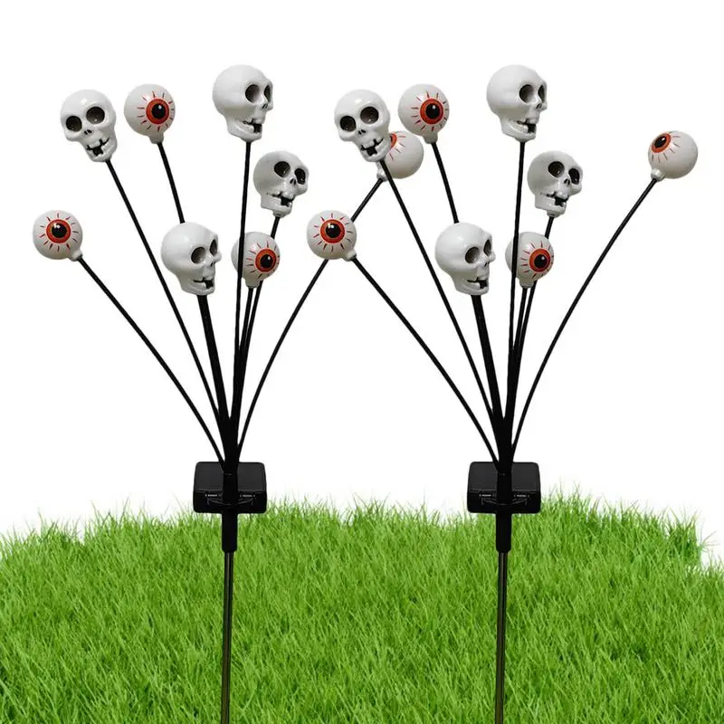 

2pcs Halloween Solar Swinging Eyeballs Lights with Skull Detailing Waterproof and long lasting light unique outdoor garden decor