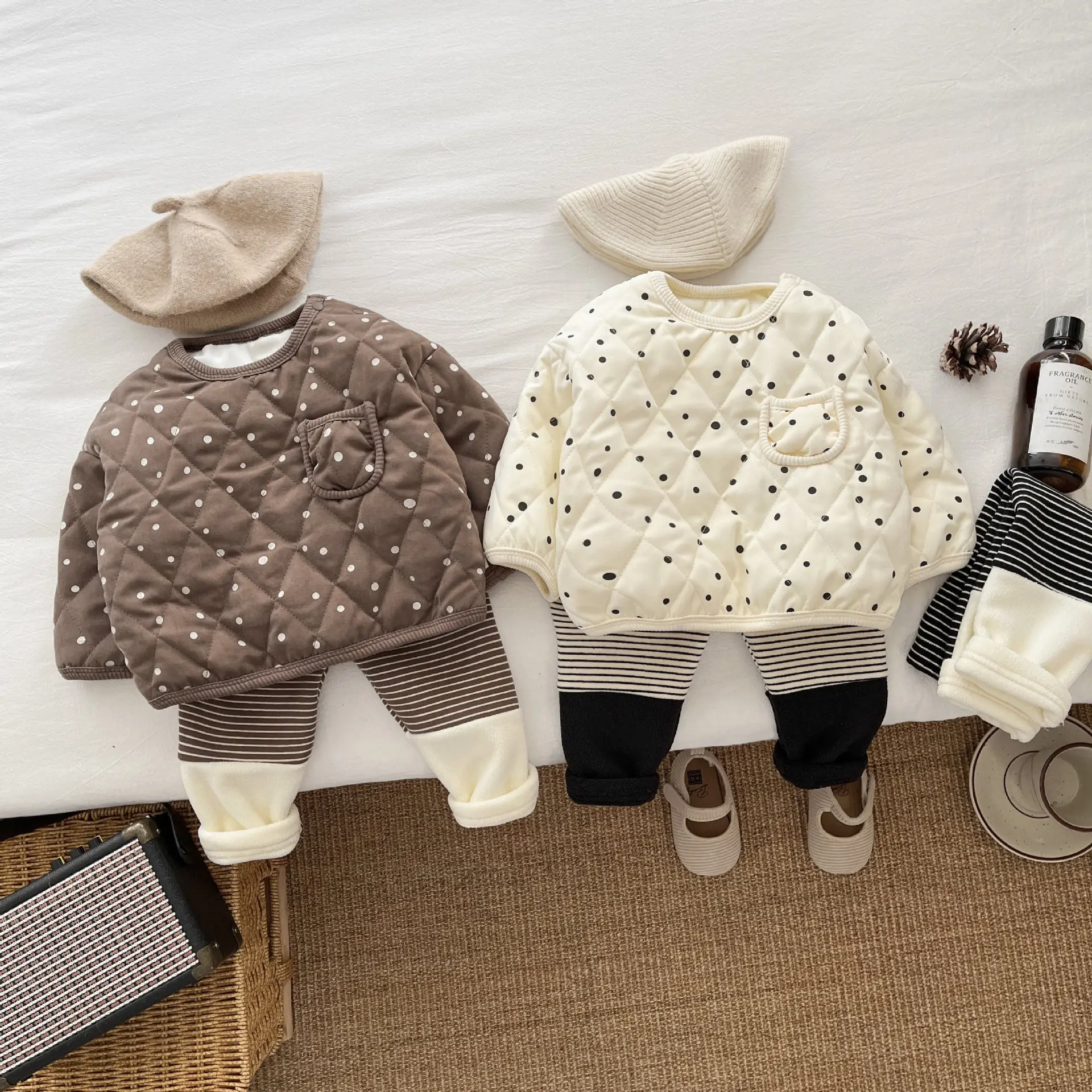 

Детский осенне-зимний стеганый топ, флисовый пуловер для девочек, куртка в горошек, утепленное теплое пальто на хлопковой подкладке, зимнее пальто