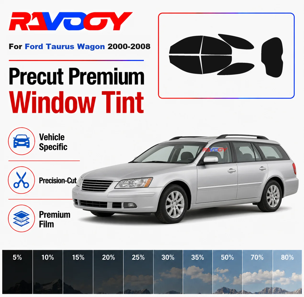 Premium Precut Window Tint Kit Front Rear Windows Rear Windshield For Ford Taurus Wagon 2000-2008 Complete Set Nano Ceramic Film