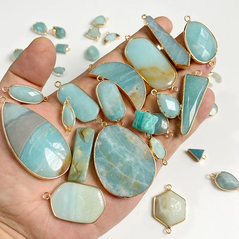 Natural Blue Amazonite Gem Stone Pendants  Handmade Craft DIY Beads Charm Necklace Earring Jewelry Accessories Healing Gift Make