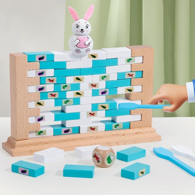 Kids Wall Demolition Game Knock on Ice Brick Rabbit Building Push Stacking Board Educational Parent-Child Interaction Gifts