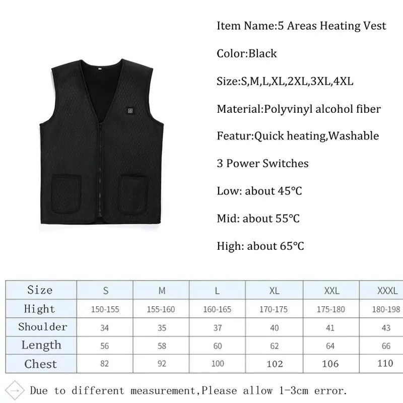 Gilet riscaldante a infrarossi USB riscaldato a cinque aree Inverno Uomo Donna Sport all\'aria aperta Sci Escursionismo Pesca Gilet termico Lavabile