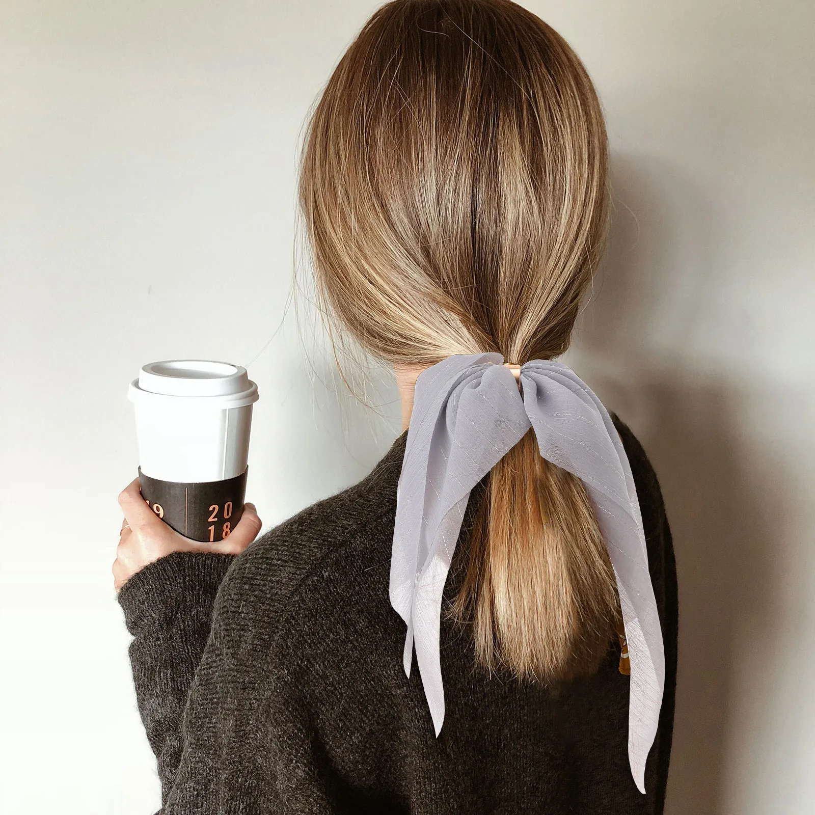 

8Pcs Hair Tie Solid Color Elastic Knot Long Cloth Band Buckle Ponytail Holder Hair Rope for Girls Office Casual Wear