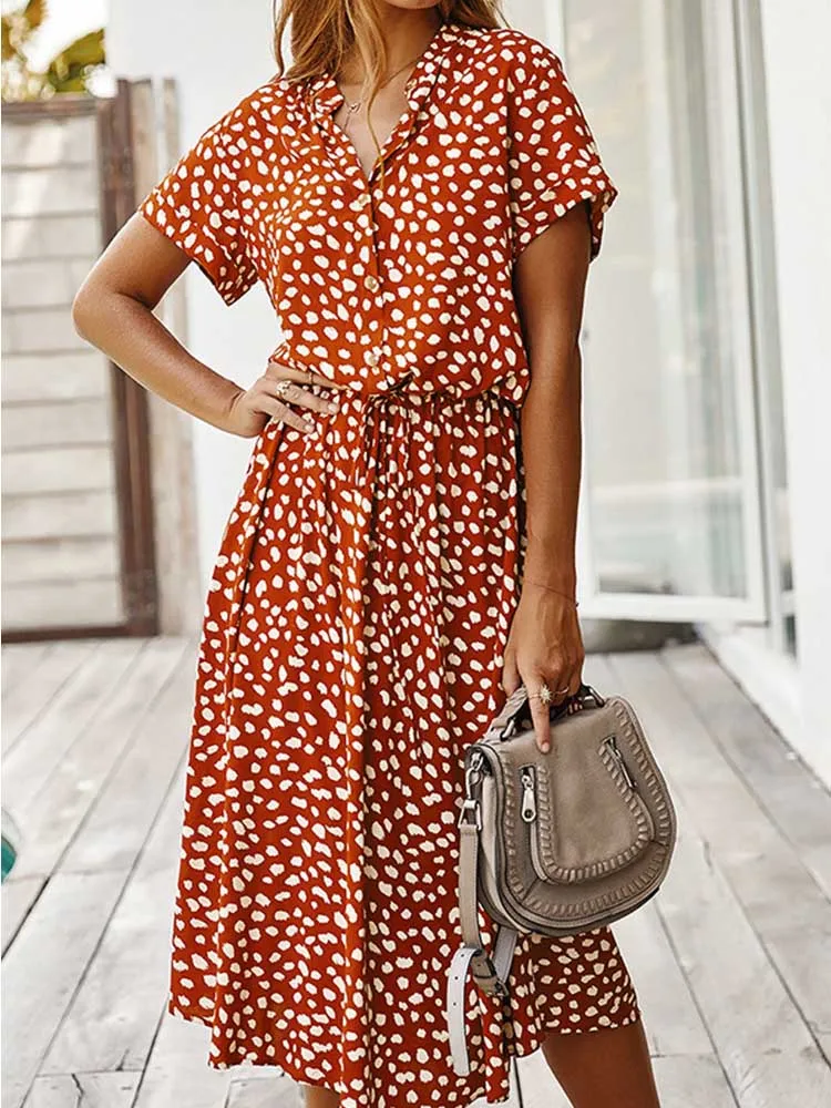 Dots Print White Summer Dress Women 2022 New Short Sleeve Tunic Vintage Midi Dress Casual Holiday Boho Beach Dress Vestidos