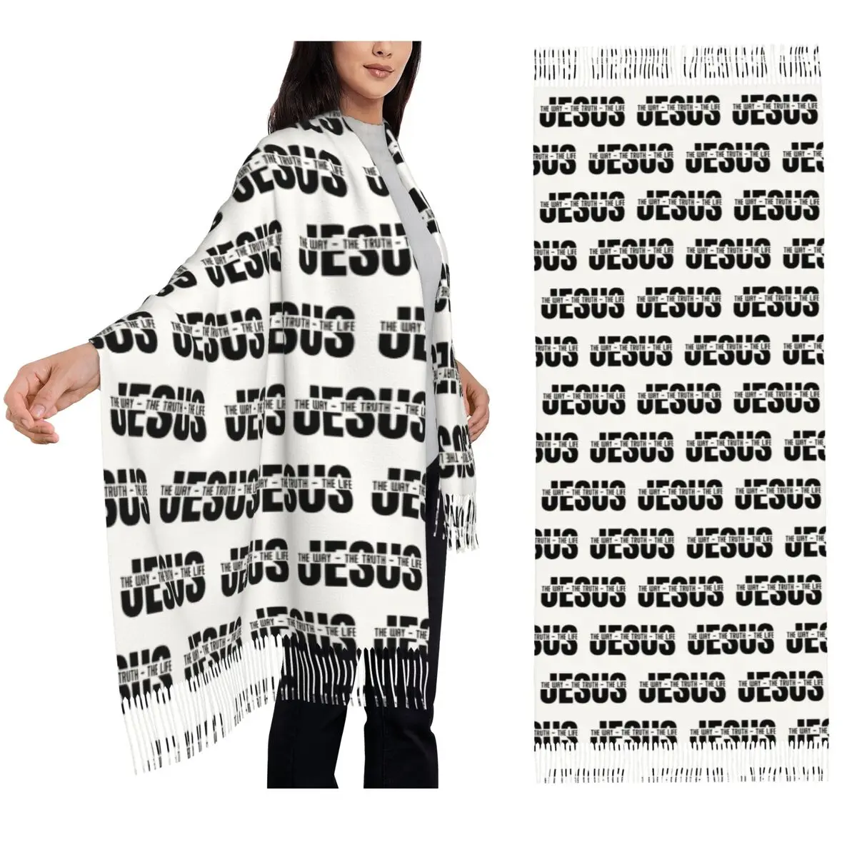 

Jesus The Way The Truth The Life Religious Christian Scarf Tassel Scarves Women Shawls and Wraps Long Fall Winter Shawl Wrap