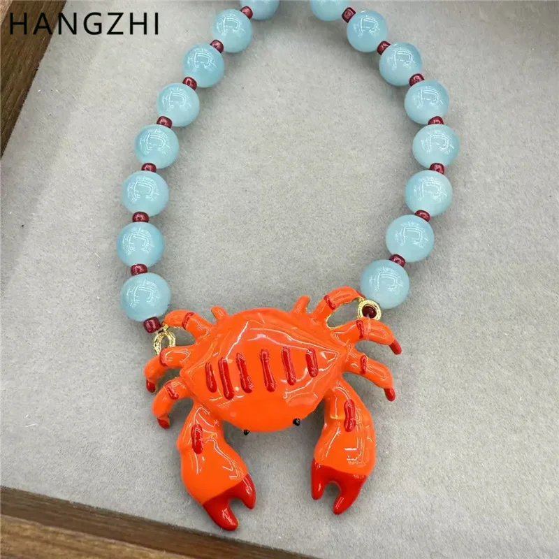 HangZhi Summer Ocean Beach Vacation Colorful Beaded Crab Necklace Bohemian Exaggerated Chunky Jewelry for Women
