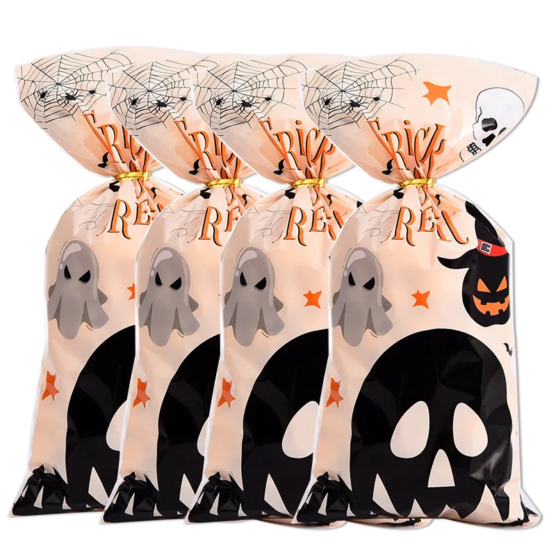 Halloween Plastic Candy Bags Spooky Pumpkin Spider Snack Dessert Packaging Bags Birthday Baby Shower Cookie Decorating Bags