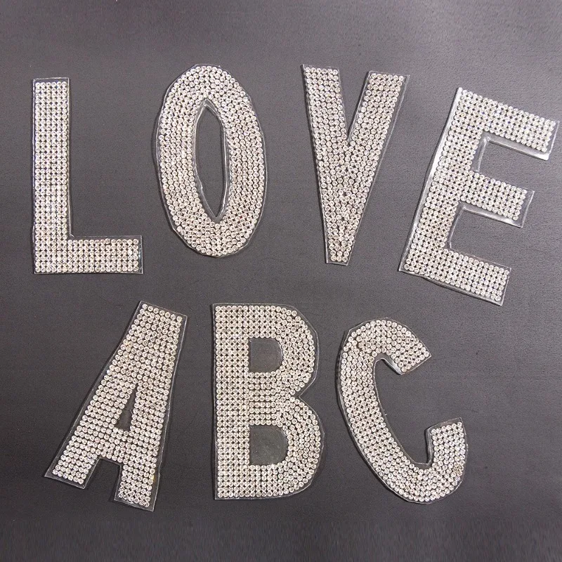 26Pcs/1Set Rhinestone Letter Patches Glitter Alphabet Iron on Cloth Stickers DIY Clothing Hat Bag Accessories Party Perform Gift