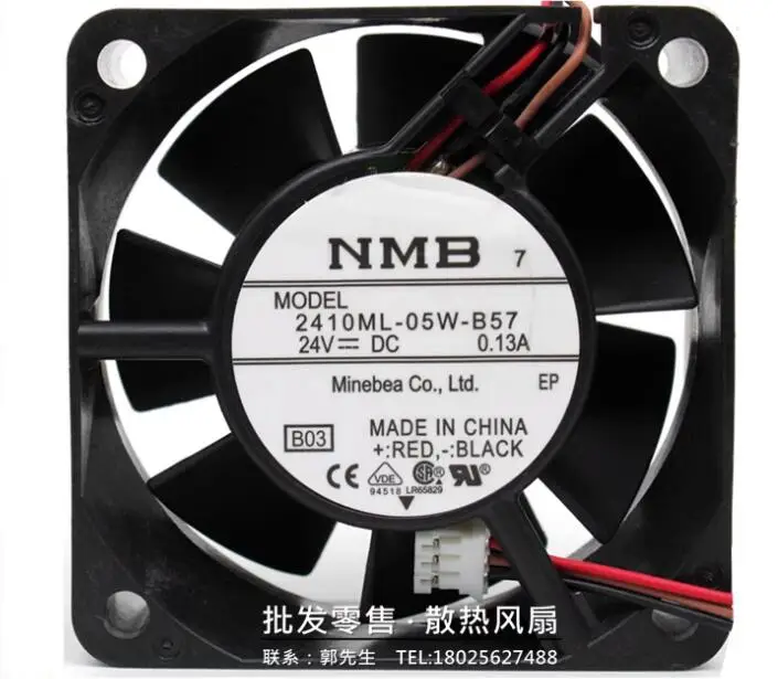 NMB 2410ML-05W-B57 B03 DC 24V 0.13A 60x60x25mm 3-Wire Server Cooling Fan