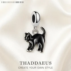 Black Cat Dangle Charm Pendant Brand New 925 Sterling Silver Trendy Gift For Women Men Jewelry