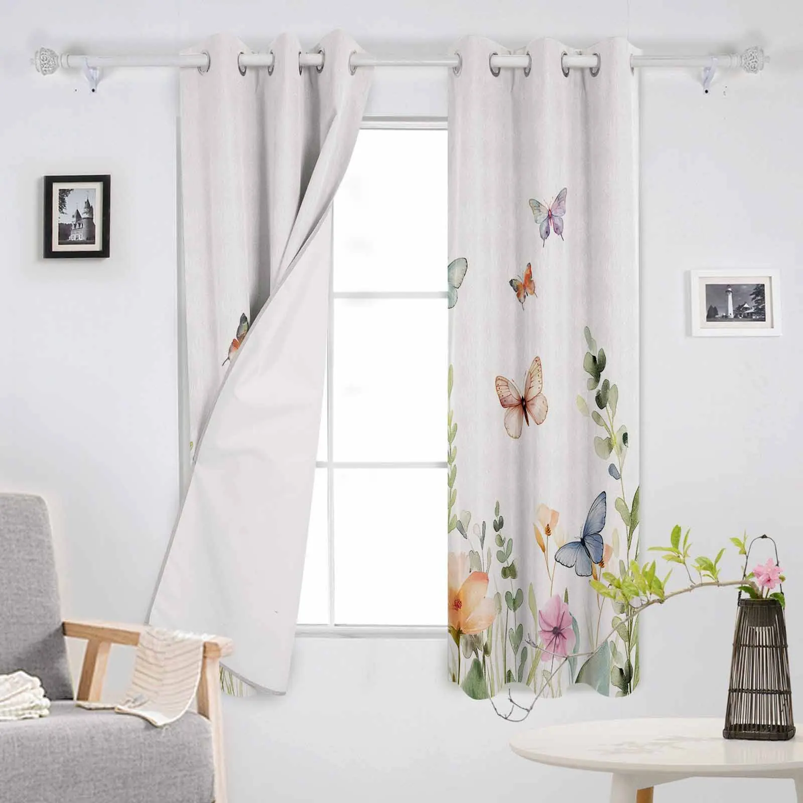 Butterfly Flowers And Flowers Curtains For Living Room Kids Bedroom Window Curtain Balcony Hall Drape Long Cortinas