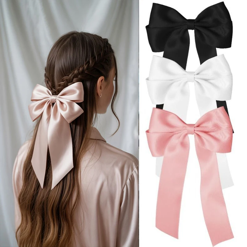 

Bow Stain Hairbow Ribbon Barrettes Women Temperament Ponytail Hairpin Hair Clip Girls Ribbon Hair Clip Fashion Hair Accessories