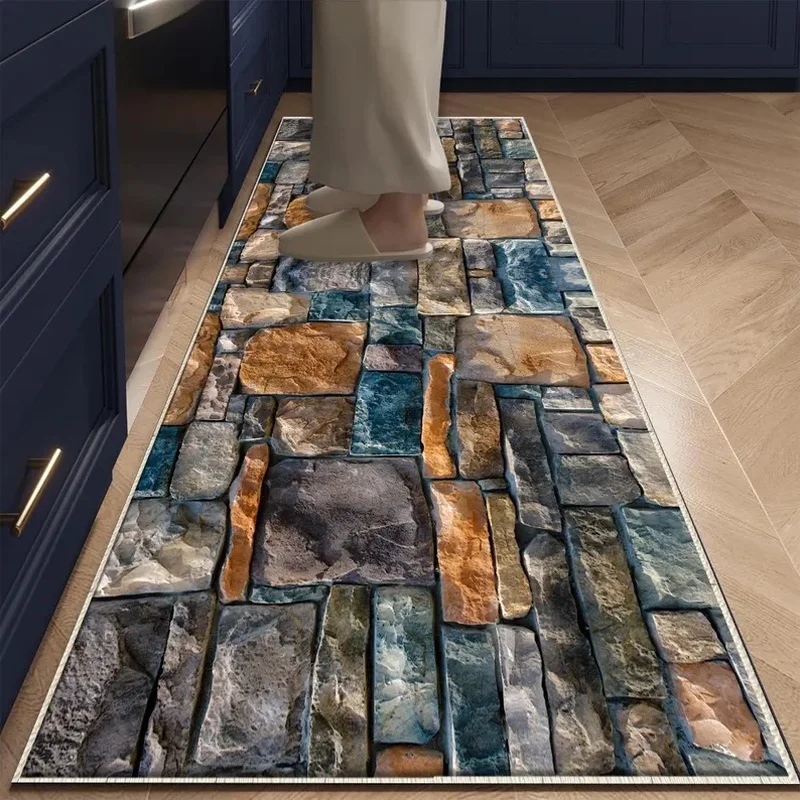 VIKAMA Anti-Slip Washable Kitchen Floor Mat Wall Stone Patterned Floor Blanket for Kitchen And Home Decoration