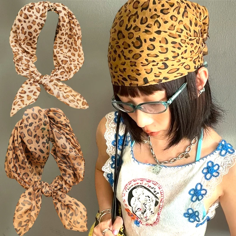 1/2Pcs Spicy Girls Leopard Print Headscarf Y2K Retro Square Thin Edge Scarves Head Band Lady Hair Shawl Wrap Female Neckerchief
