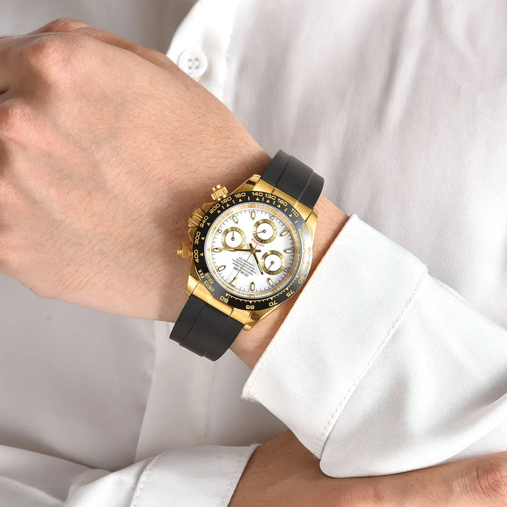 39.5mm  gold custom men's watch, sapphire glass VK63 movement quartz multi-functional chronograph business men's watch