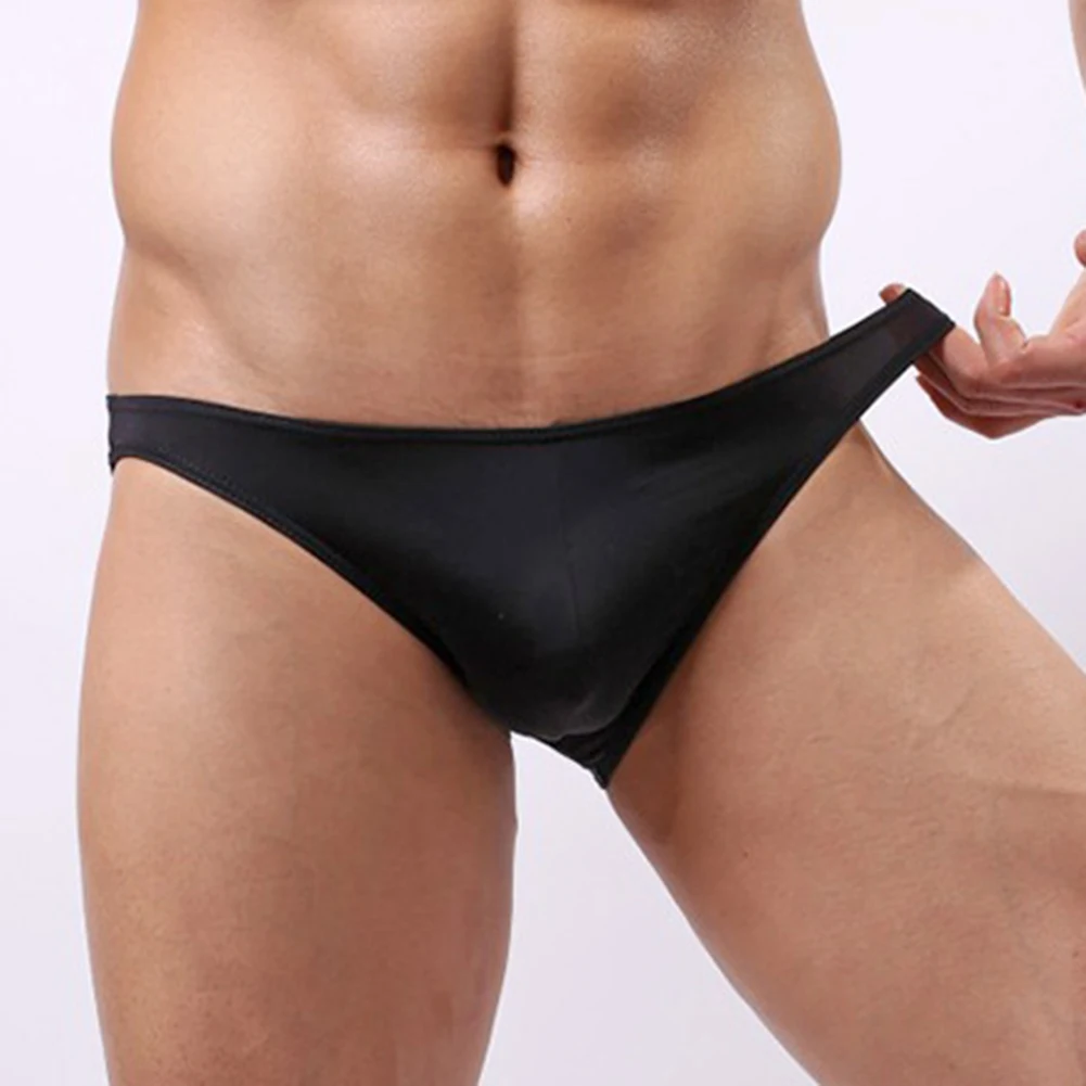 

Men Sexy Lingerie Low Waist Underpants Quick Dry Underwear Ice Silk Translucent Breathable Seamless Briefs Male Sexy Panties