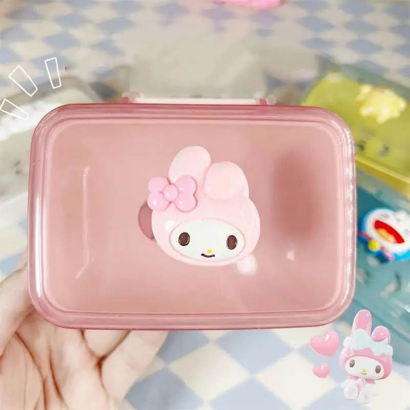 Kawaii Sanrio Hello Kitty My Melody Cinnamoroll Cute Cartoon Girl Soap Box Bathroom Flip Cover Drain Soap Dish Festival Gift