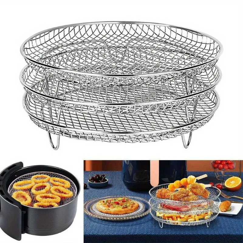 3-Tier Air Fryer Racks, Stainless Steel Grilling Rack, Home Kitchen Accessories, Indoor Outdoor Baking Tools