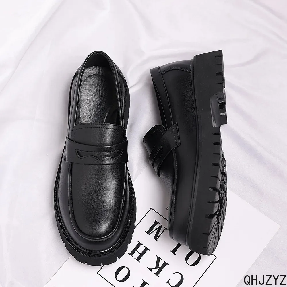 Men's Loafers Slip On PU Leather Casual Shoes British Style Platform Sole Plus Size Wide Width Business Comfortable Footwear