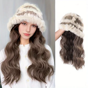 lange synthetische hoed pruik gebreide muts pruik met watergolf haarverlenging 16 inch vrouwen