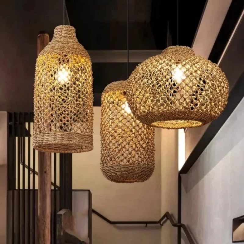 Retro Bambus gewebte Pendelleuchte Rattan gewebt Zimmer Esszimmer japanische Bambus Kunst Laterne Teehaus Beleuchtungskörper