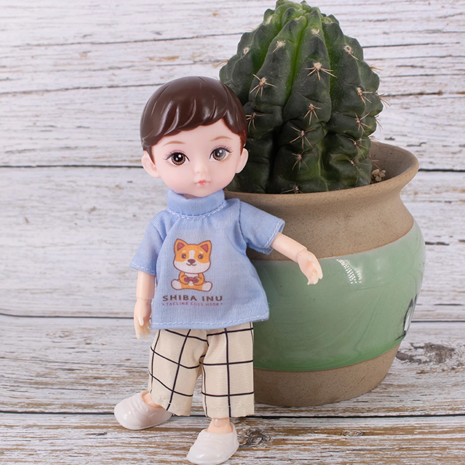One Piece 6 Inches Cute Baby Dolls, Boy Model 13 Movable Joints Plastic Painted Eyes, For Children Girl Birthday Gift Toys