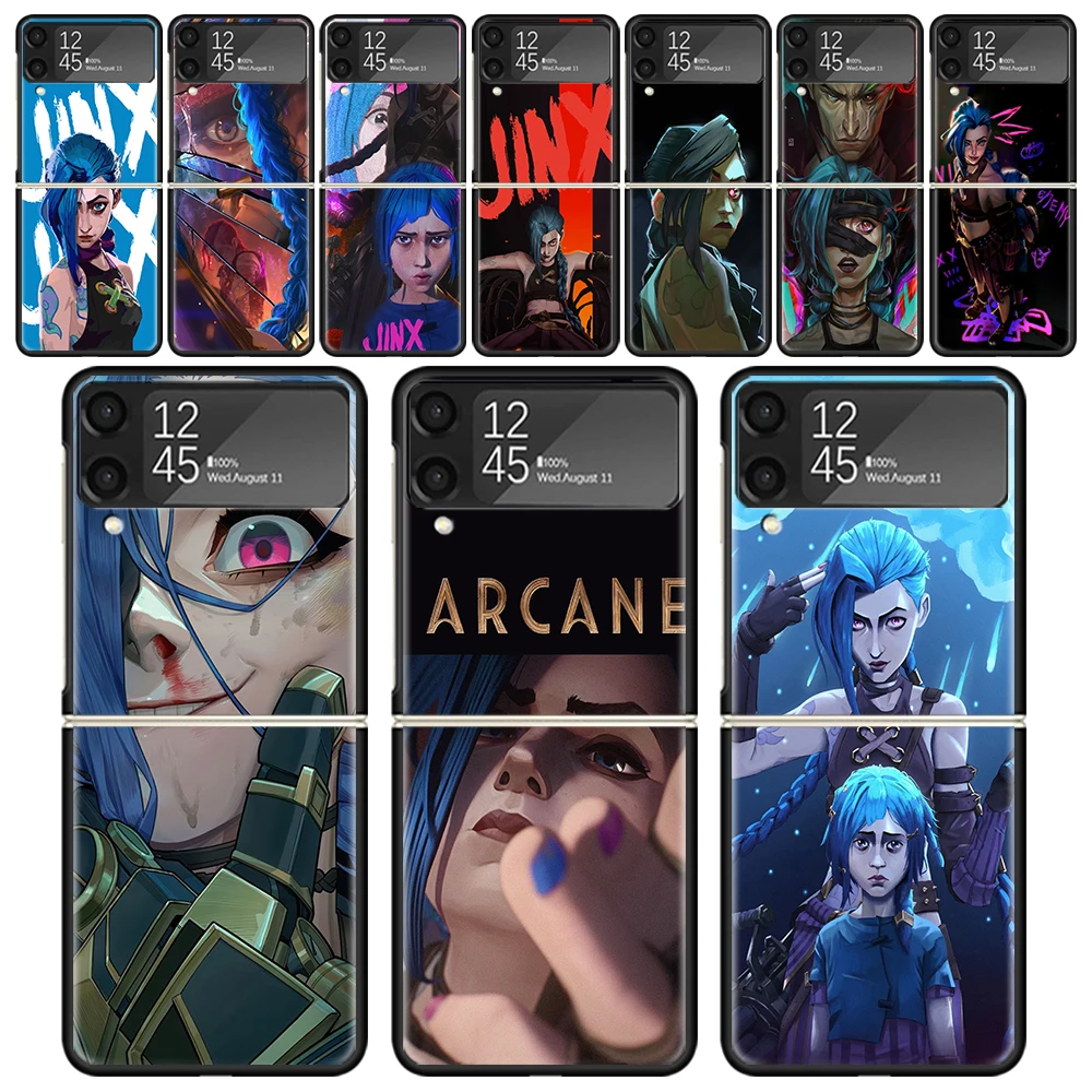 Anime Arcane Jinx Vi Shockproof Folding Mobile Hard Shell For Samsung Galaxy Z Flip 4 3 5G TPU Black Phone Case Flip4 Cover