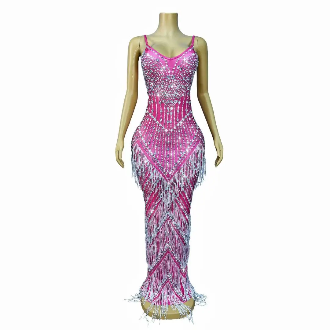 Meihongyu Luxury Party Evening Dress Silver Diamond Tassel Strap Long Dress Prom Cocktail Gowns 15 Year Old Quinceanera Dress