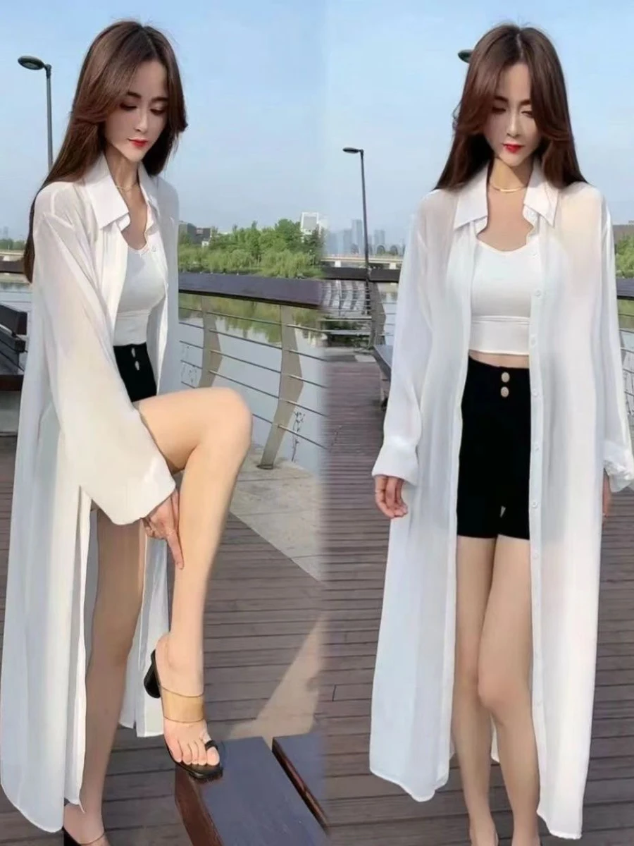 Koreańska elegancka odzież letnia z ochroną przeciwsłoneczną, luźna, długa, wyszczuplająca odzież wierzchnia, biznesowa, codzienna.