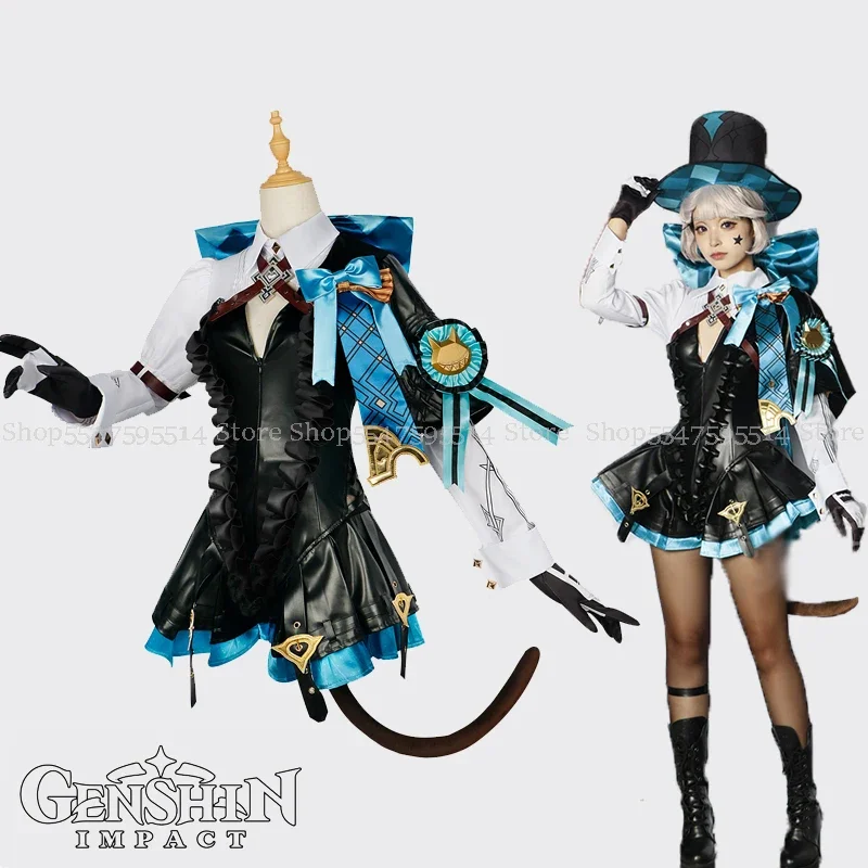 Genshin Impact Lynette Cosplay costume Wig Fountain character Cosplay Hat Uniform Dress Ears Skirt Glove Outmade Tail Magician